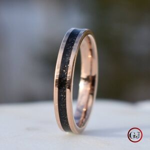 Tungsten Titans Black Druzy Rose Gold Quartz Wedding Band